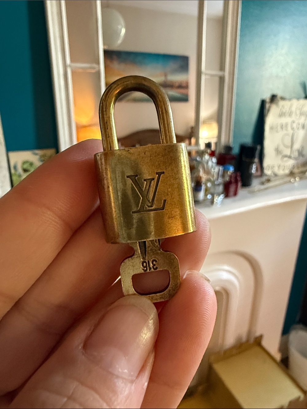 Louis Vuitton Brass-tone Padlock and Key Set